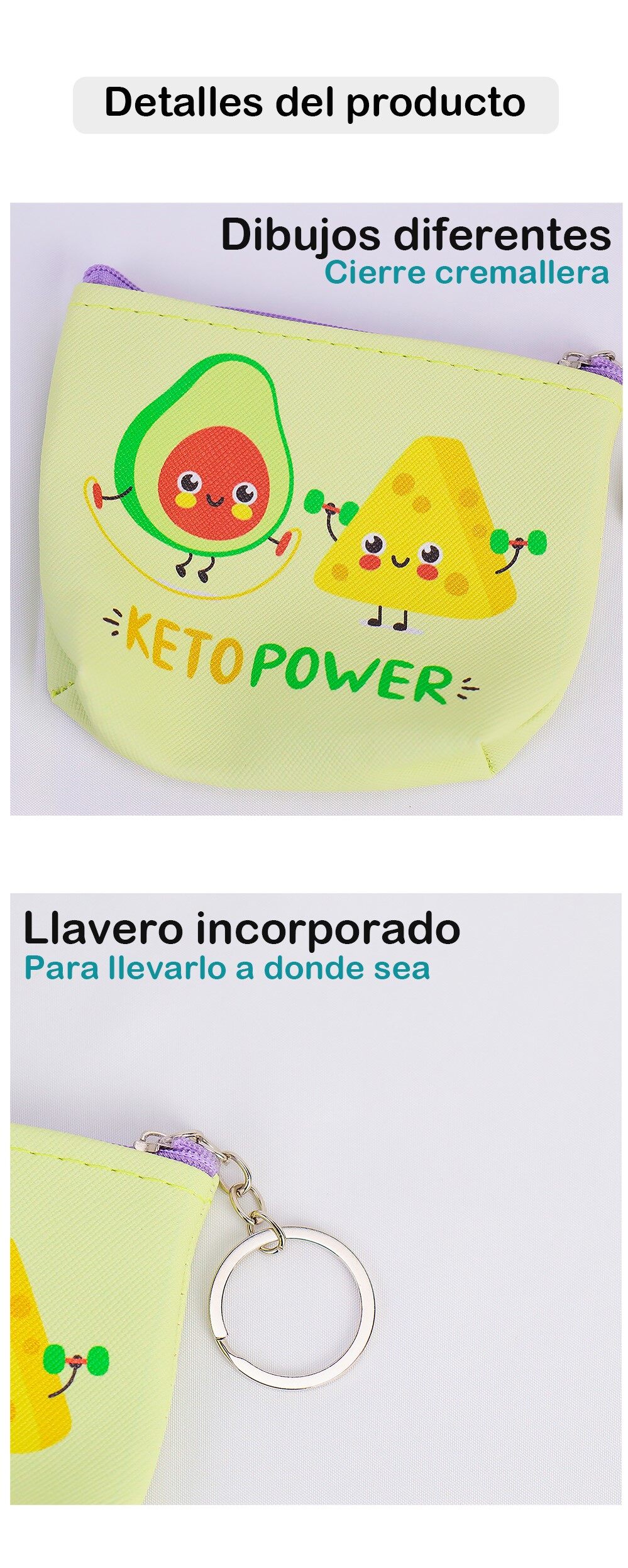 Pack de 6 a 36 Modenderos con dibujo de aguacate Monedero para niños