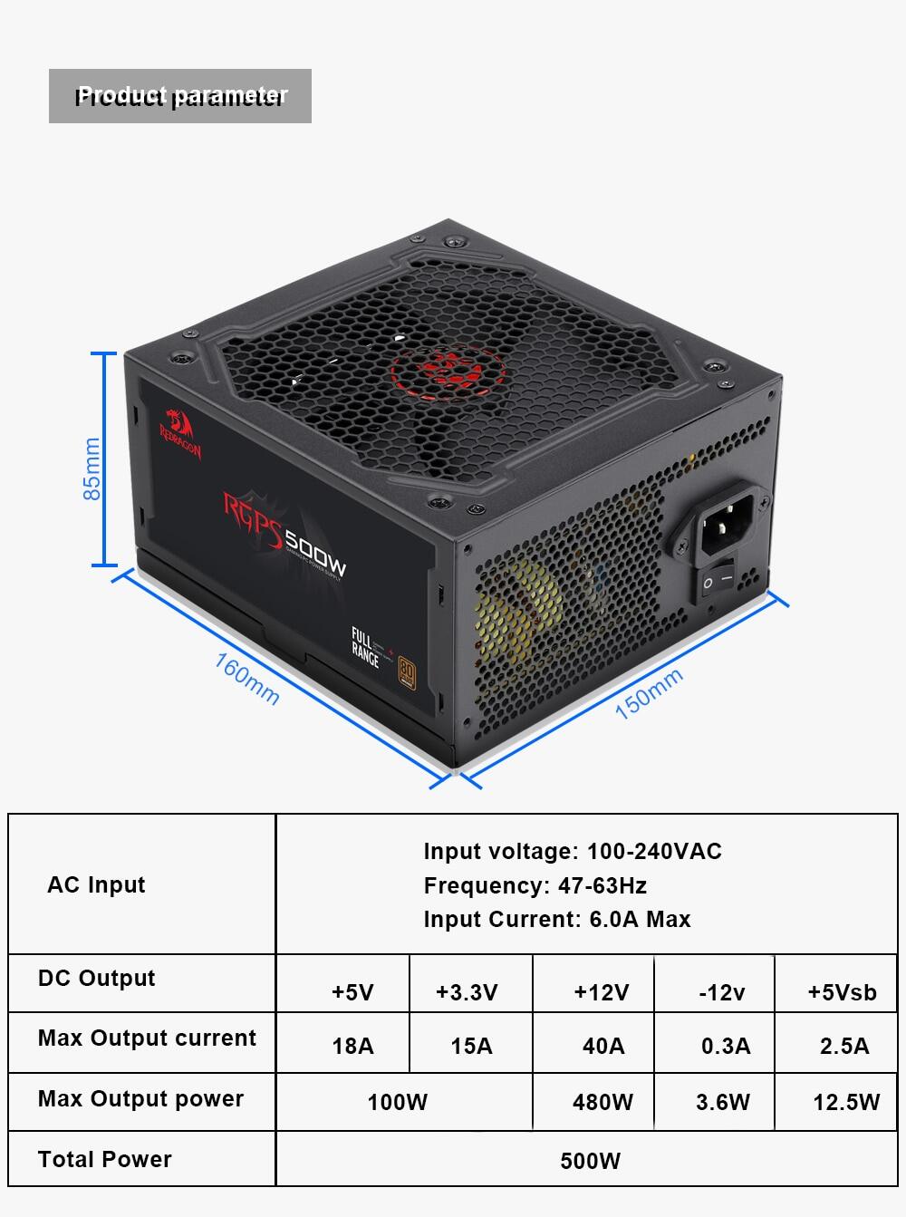 Buy Redragon RGPS 500W Gaming PC Power Supply 80PLUS Bronze GC PS001