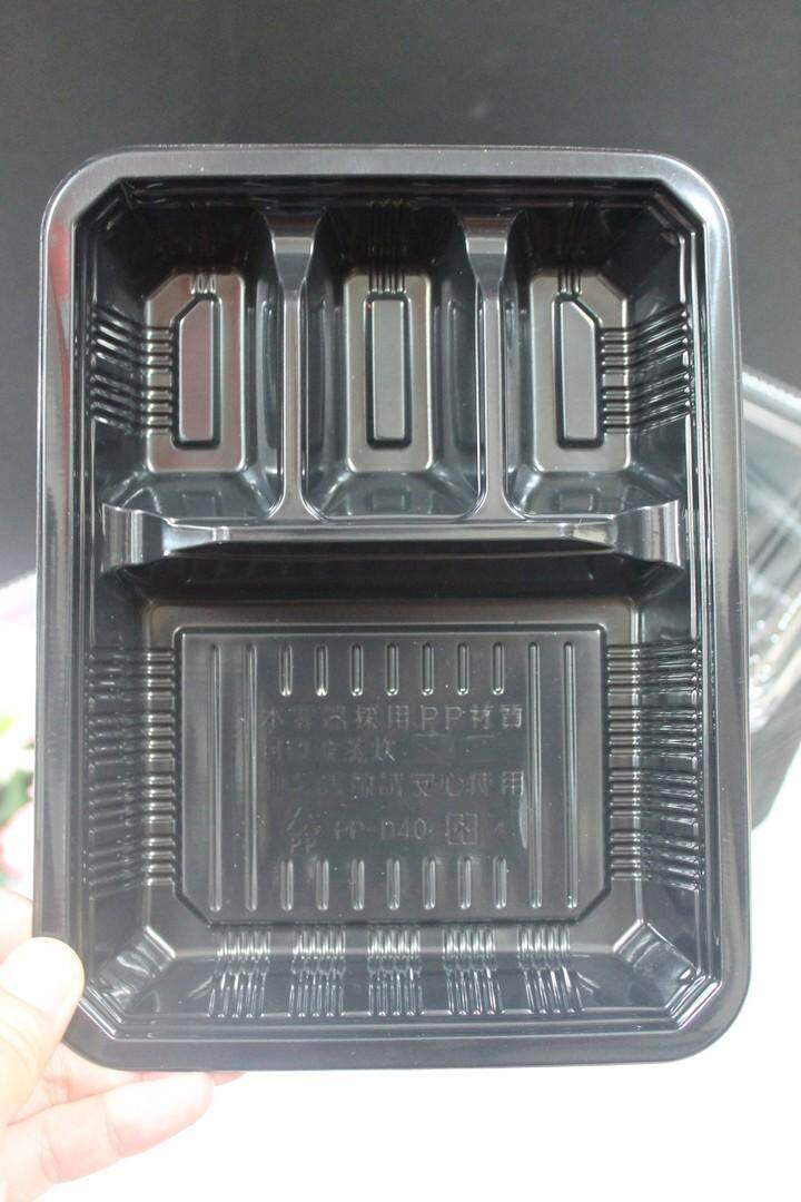 Gambar 10 pieces Bento Lunch Box Disposable Reusable 4 Partitions with Lids (Black)