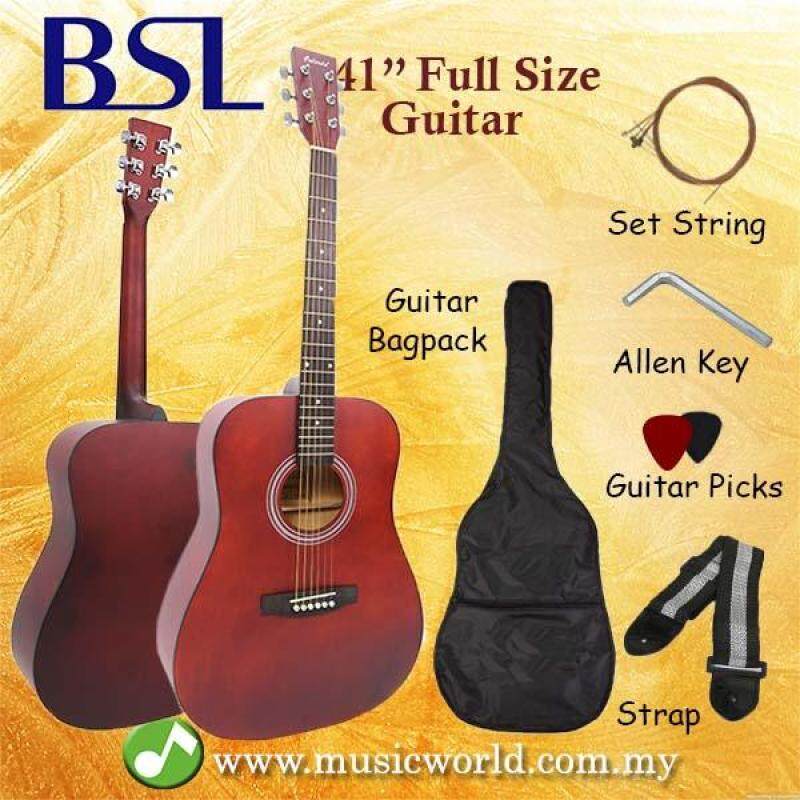 BSL 41 Inch Full Red Acoustic Guitar Full Size Guitar Package With Bag Strap Pick String Allen Key Malaysia