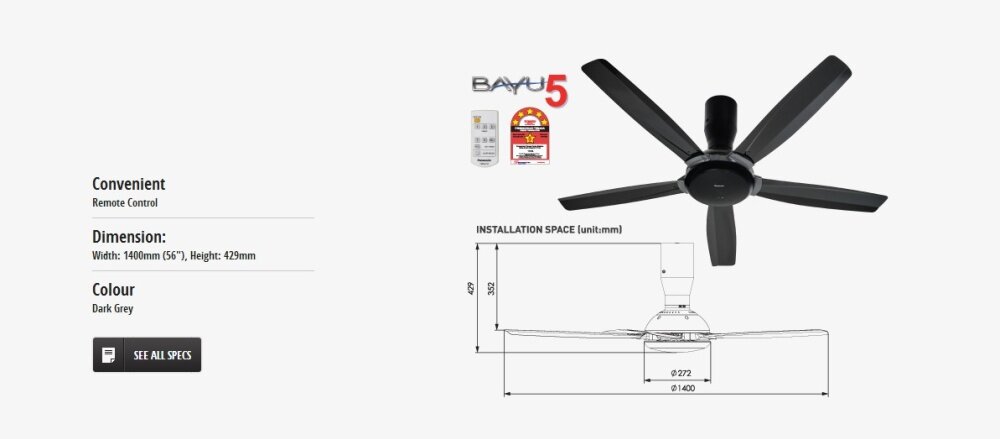 Panasonic Bayu 5 5 Blade 1400mm 56 Inch F M14d5 Vbwh White Ceiling Fan With 1 Year Onsite Warranty By Panasonic Malaysia
