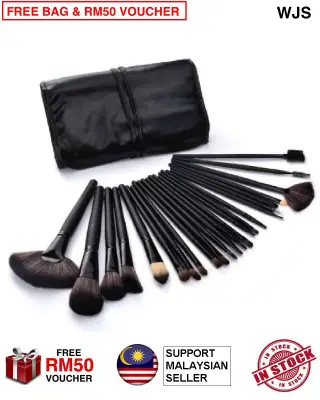 (HALAL BRUSH) WJS HALAL 24pcs 24 pcs High Quality Professional Cosmetic Makeup Brush Set With Pouch Bag BLACK [FREE RM50 VOUCHER]