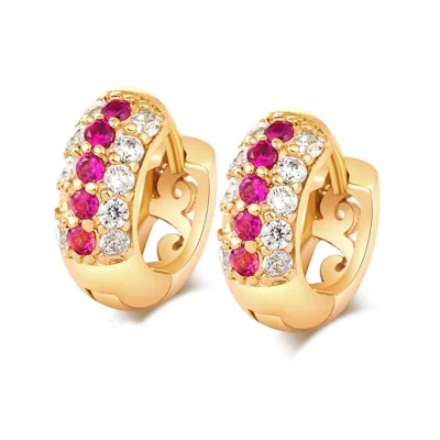 Elegant Cz Stone Hoop Earrings For Women Gold Plated Piercing Jewelry -Gold