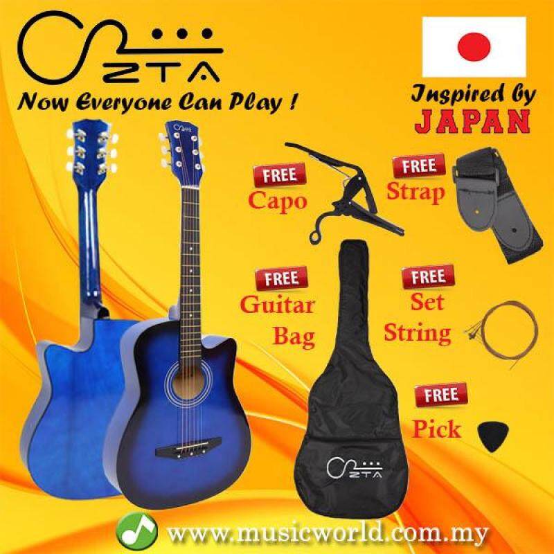 ZTA 38 Inch Acoustic Guitar Blue Burst Cutaway Starter Pack Folk Guitar Package Bundle Malaysia