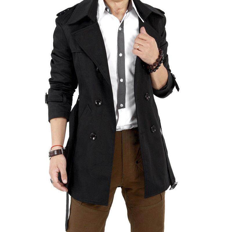 English Style Men Windbreaker Long Fashion Jacket with Double-breasted  Buttons Lapel Collar Coat | Lazada Singapore