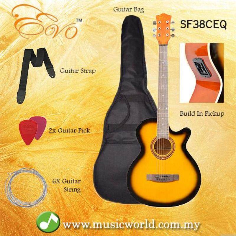 EVO SF38CEQ Sunburst Acoustic Guitar With Pickup 38 Inch Beginner Guitar Pick Up Student Guitar Free Bag String Pick Strap Malaysia