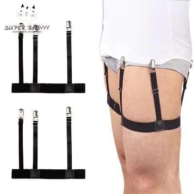 SBY 2 Pcs Men Shirt Stays Belt with Non-slip Locking Clips Keep Shirt Tucked Leg Thigh Suspender Garters Strap