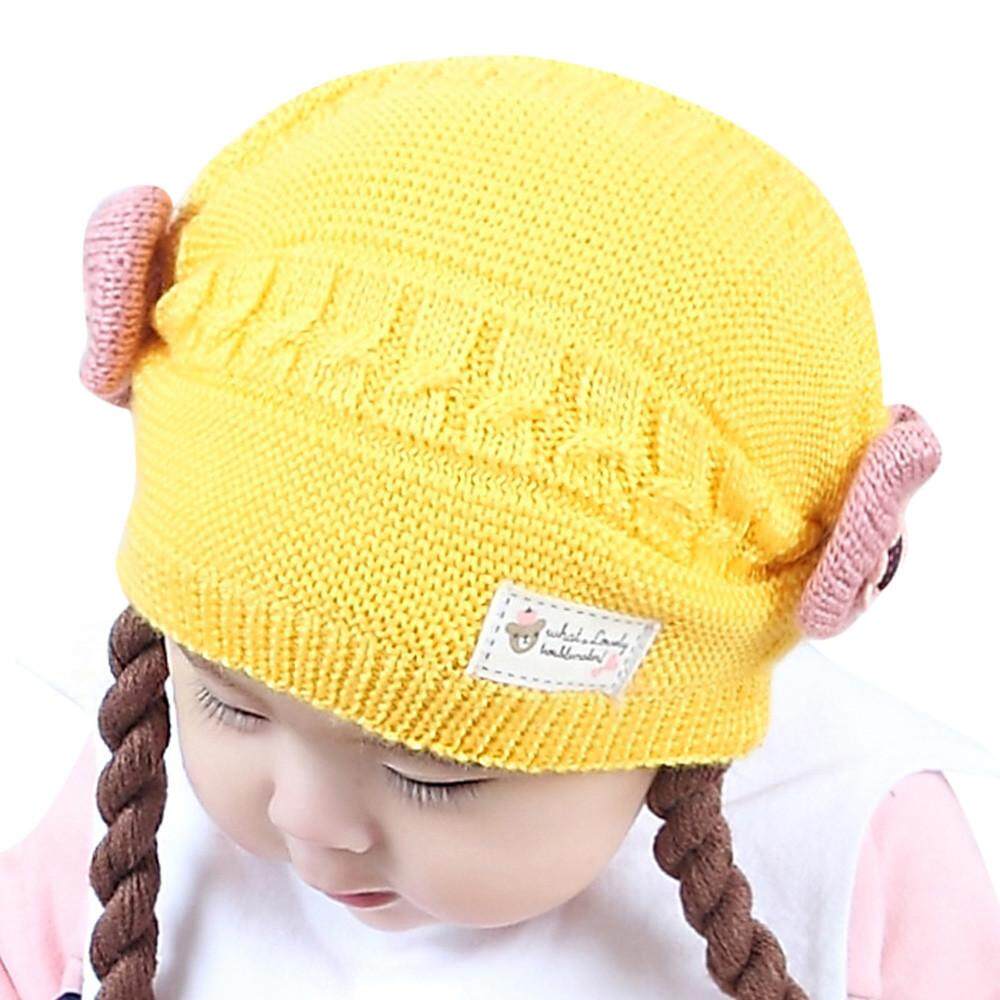 Cute 1pc Kid Toddler Girl Baby Winter Braid Crochet Knit Hat Beanie Hairball Cap