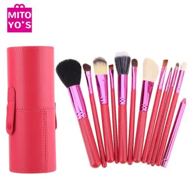 Mitoyos Perfect 12pcs Makeup Brush With Leather Cylinder Cup Holder [FREE SHIPPING]