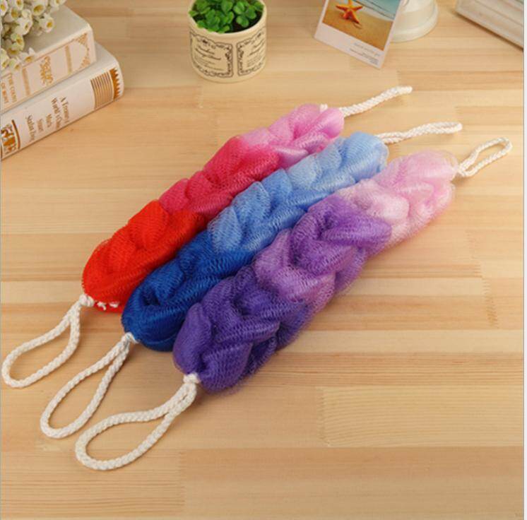 Gambar Lovely  Colorful Long Back Scrubber Bath Shower Mesh Sponge Exfoliating Body Brush With Rope(Color Randomly)