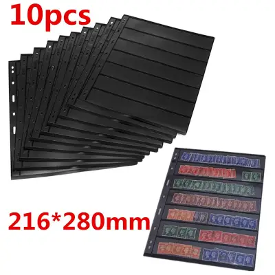 10 Sheet of Stamp Stock Page (7 Strips) & 9 Binder Holes - Black & Double Sided