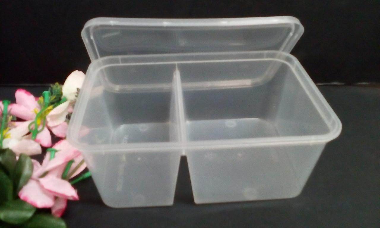 Gambar 50 pcs 2 partition disposable lunch box. Ship in 6 Hours (Half Clear)