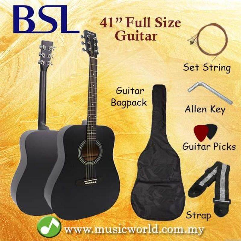 BSL 41 Inch Black Acoustic Guitar Full Size Guitar Package With Bag Strap Pick String Allen Key Malaysia