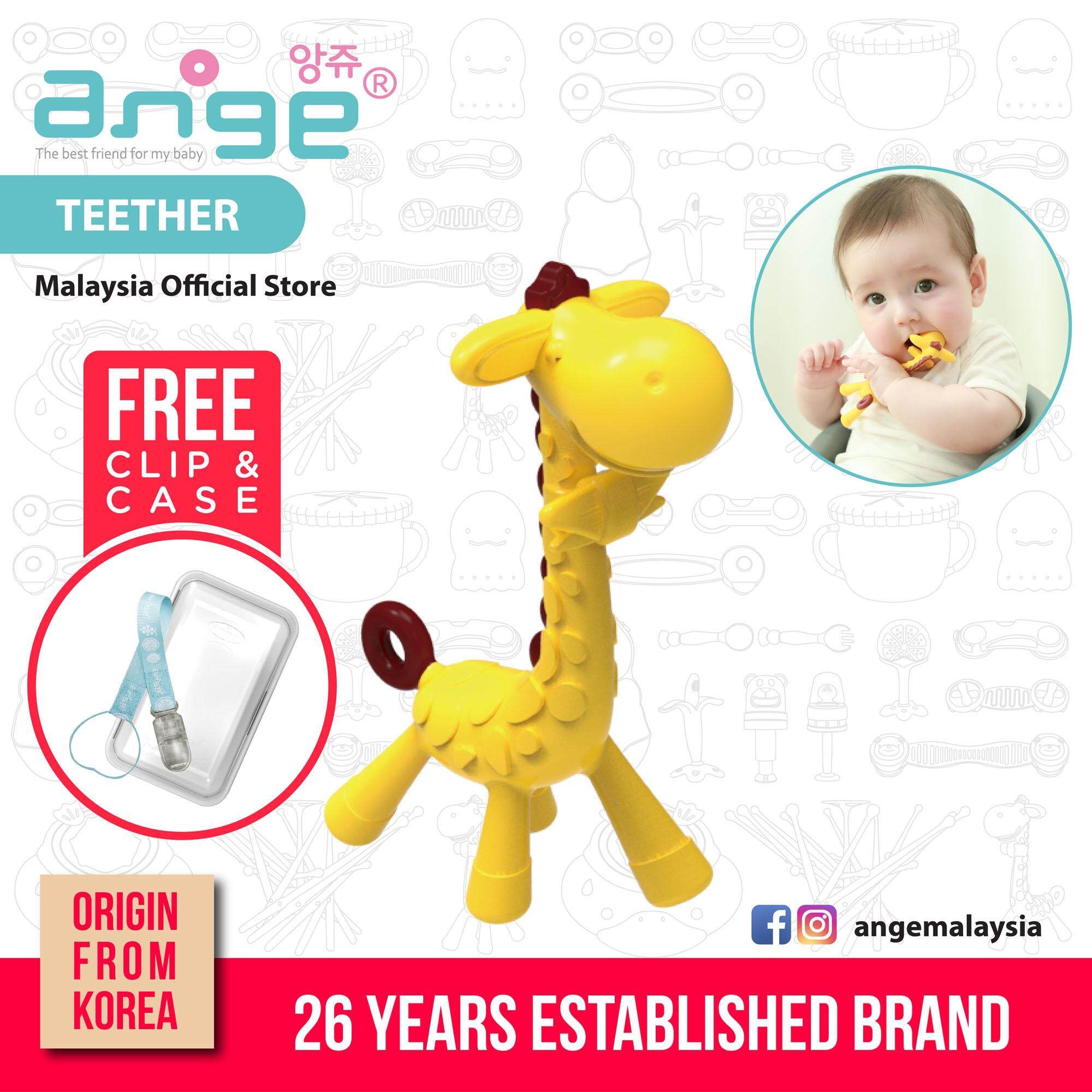 Korea Ange Giraffe Teether with Soft Sensory BPA Free Silicone, Clip & Case