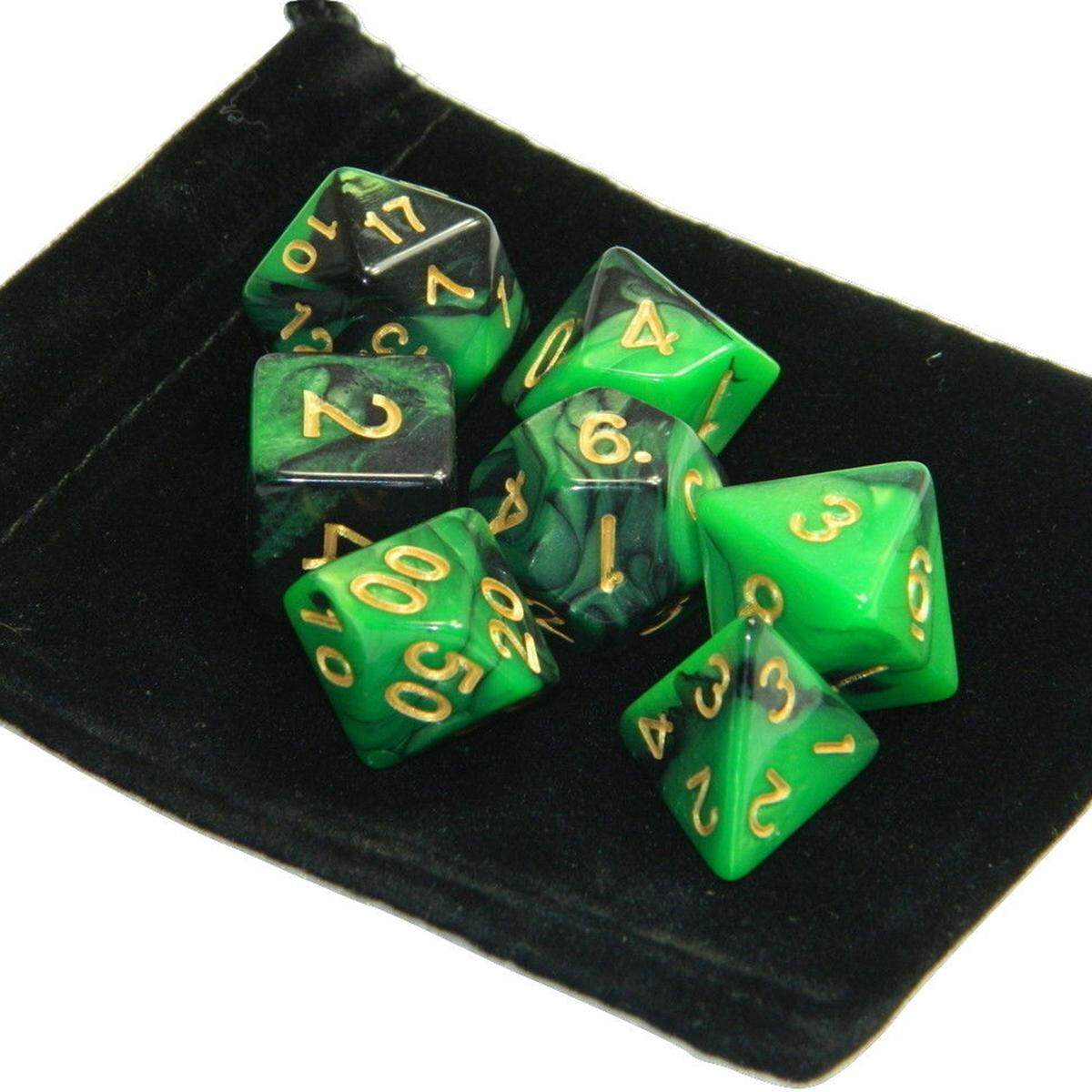 New 7 Piece Polyhedral Milky Green Dice Set With Dice Bag D/&D RPG