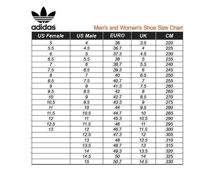 Adidas Size Chart Women S Shoes