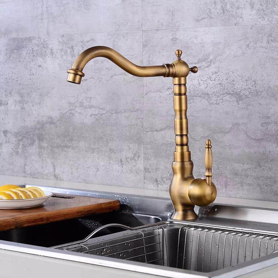 Biggers Sanitary Antique Bronze Finish Brass Kitchen Faucet Single Handle Rotatable Cold And Hot Water Tap Kitchen Mixer With Pipes Lazada Singapore