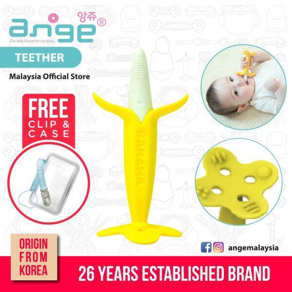 Korea Ange Banana Toothbrush with Soft Sensory BPA Free Silicone, Clip & Case