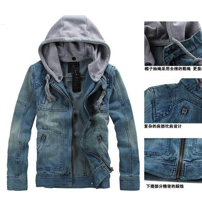 Men's Denim Jacket Hooded Retro slim 