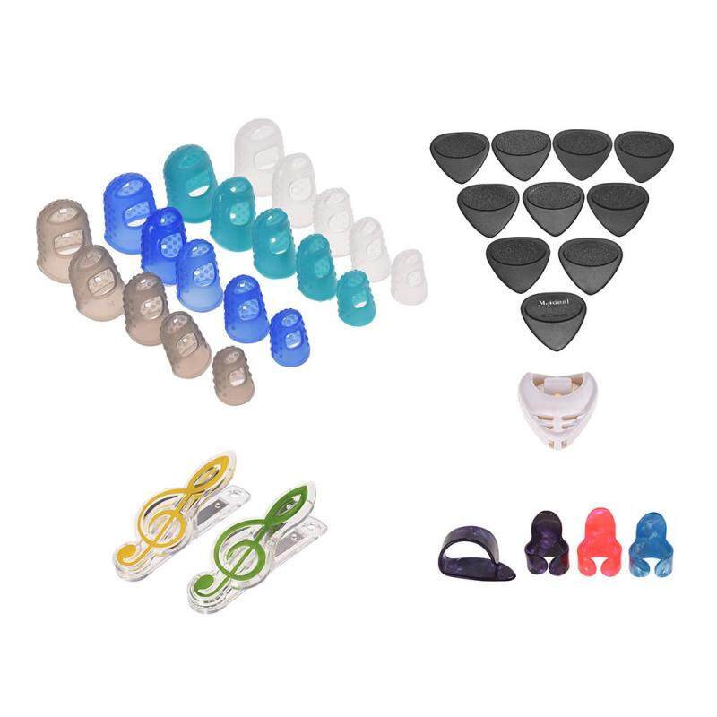 Guitar Accessories Kit Includes 20pcs Silicone Guitar Finger Protectors + 10pcs Guitar Picks + 4pcs Thumb & Finger Picks + Pick Holder + 2pcs Music Page Clips with Plastic Storage Box for Acoustic Guitar Beginners Malaysia
