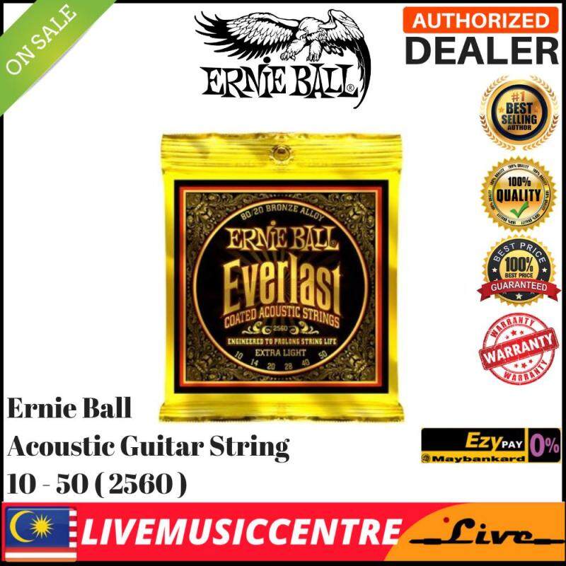 Ernie Ball 2560 Acoustic GUITAR Strings Everlast Coated 80/20 Bronze Extra Light, 10-50 EB2560 Malaysia
