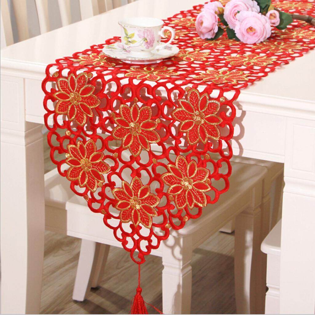 Cloth Table Runner Embroidered Flower Tablecloth TV Cabinet Cover 40cmx150cm