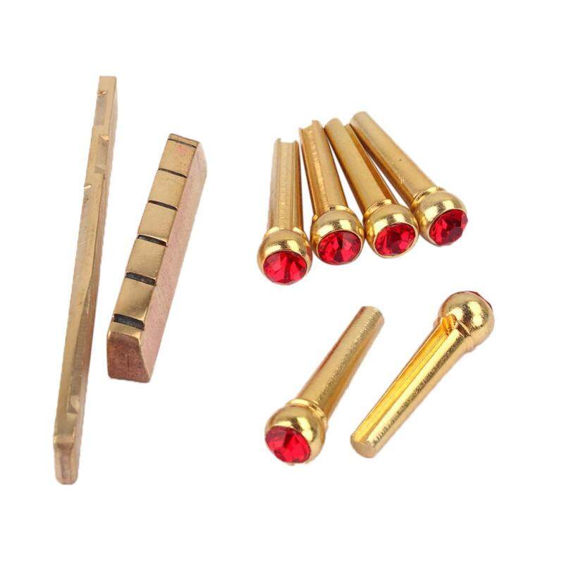 Miracle Shining Brass Saddle Nut Red Opal Bridge Pins Set for Acoustic Folk Guitar Malaysia