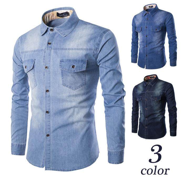 mens slim fit denim shirts