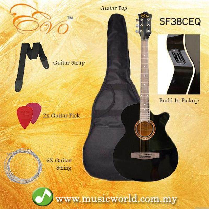 EVO SF38CEQ Black Acoustic Guitar With Pickup 38 Inch Beginner Guitar Pick Up Student Guitar Free Bag String Pick Strap Malaysia