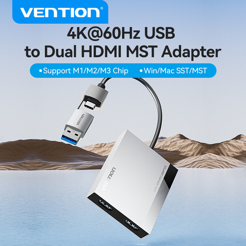 Vention USB để HDMI kép MST adapter 4K áp dụng cho MacOS Windows cho M1 M2 M3 nhiều hiển thị USB C HUB