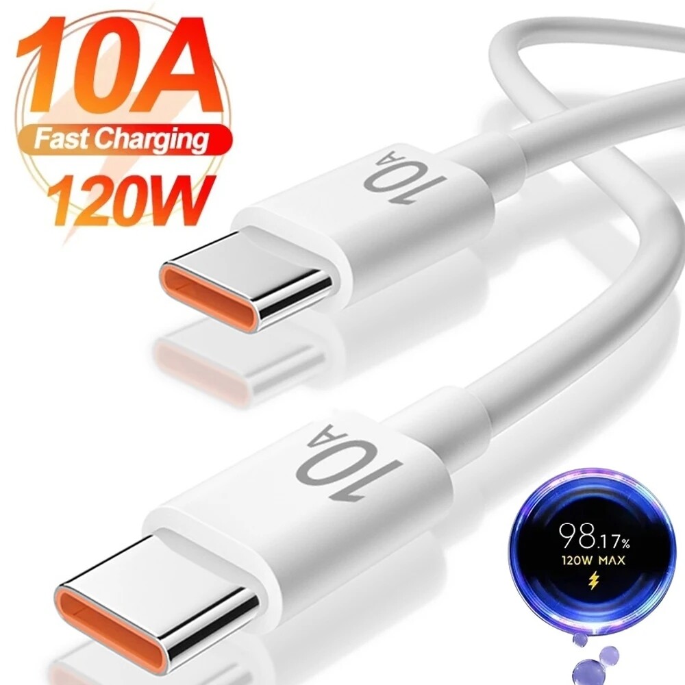 PD120W 10A Super Fast Charging Dual Type C Data Cable USB C To C High-speed Data Transfer Cellphone Wire Cord for IPhone 15 Quick Charger