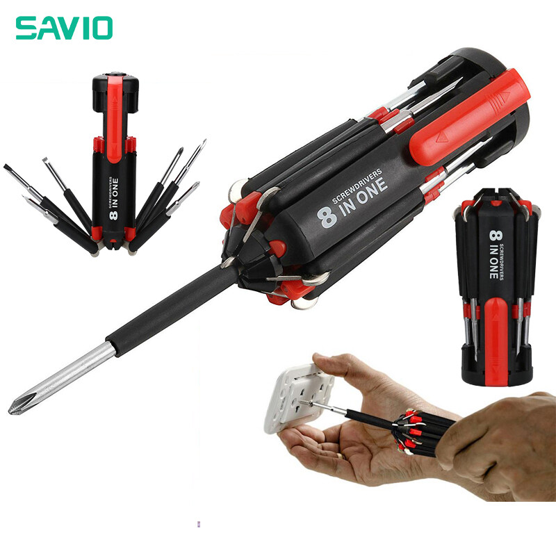 Savio 8 trong 1 Bộ Tuốc nơ vít với đèn LED Bộ dụng cụ gấp mũi tuốc nơ vít Multitool sửa chữa gia dụng công cụ