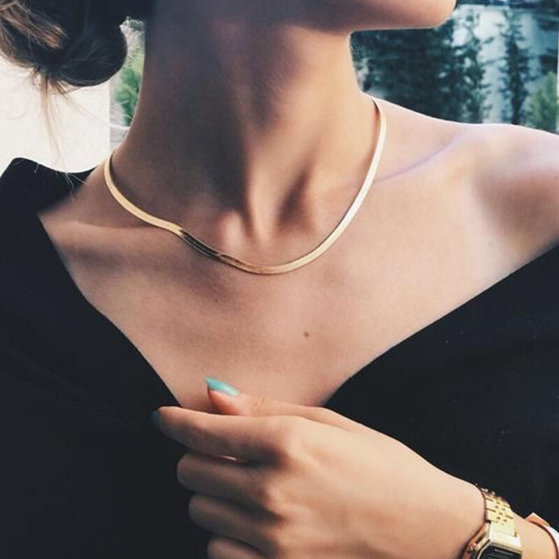 Vòng cổ dây chuyền dẹt bằng thép không gỉ vòng cổ lưỡi dao chống nước dây chuyền xương rắn quà tặng trang sức nam & nữ