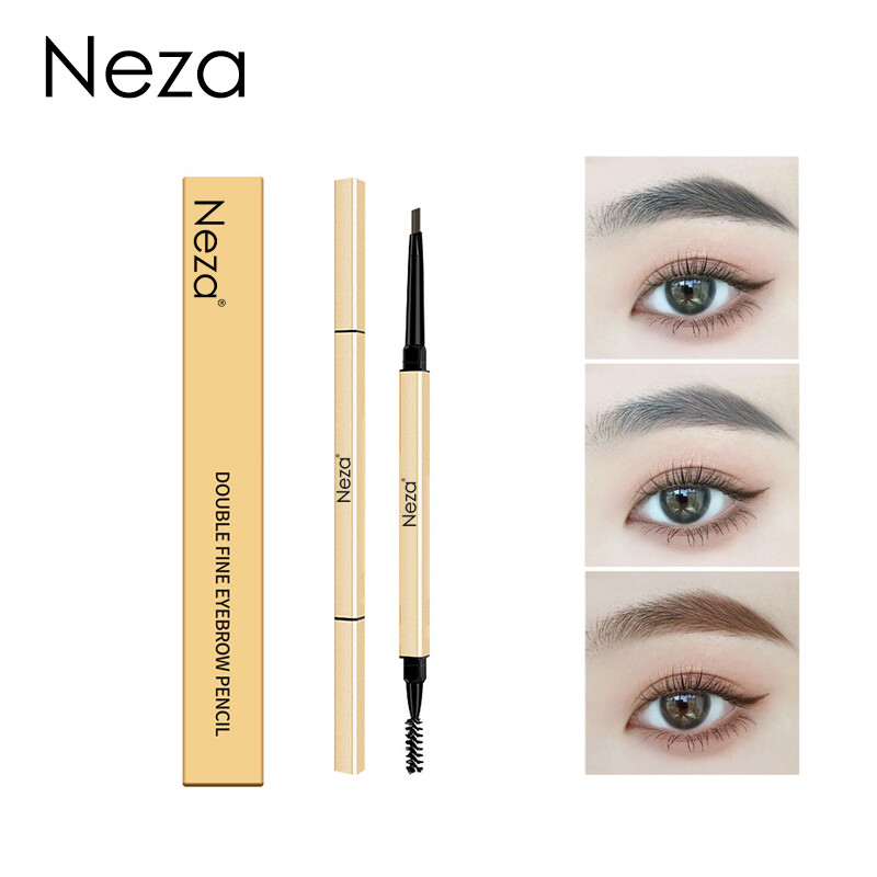 Gambar Neza Long Lasting Waterproof Small Gold Eyebrow Pen With Brush No smudge Thin Head Eyebrow Pencil Triangular Refill Automatic Rotation Daily Office Eyebrow Makeup