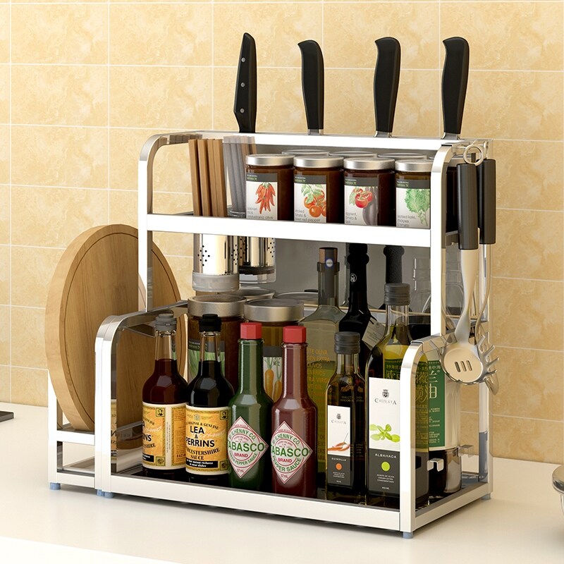 Gambar 304 stainless steel kitchen shelf spice rack multi function seasoning product storage shelf goods home on the second floor