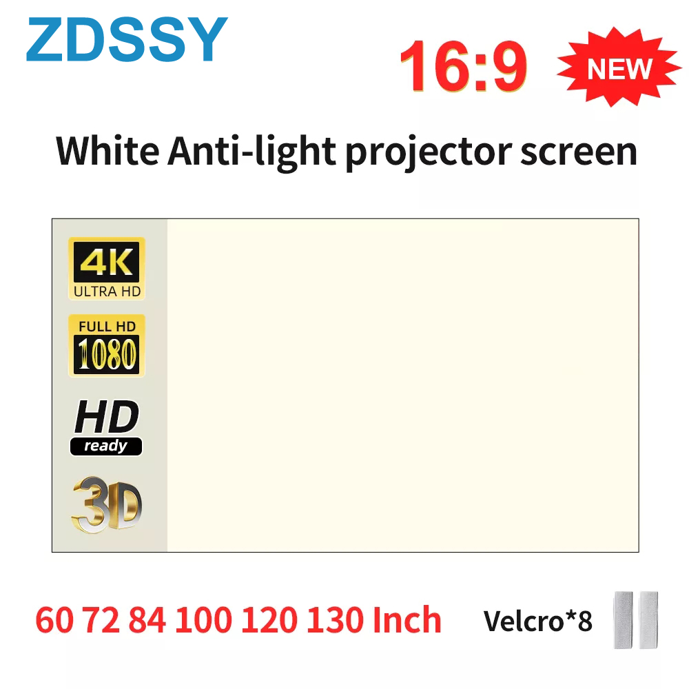 ZDSSY Projector Screen White Grid Anti Light Curtain High Brightness 60/72/84/100/106/120/130 Inch 16:9 Foldable, wrinkle-resistant, and ironable Portable 4K HD Fabric Cloth for Beamer ราคา 1,488 บาท*ส่งฟรี