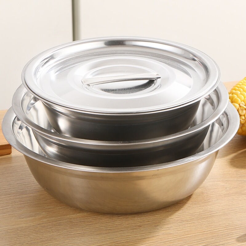 Gambar high quality stainless steel soup pot [soup pot with a lid] basin of stainless steel bowl thickening basin of household kitchen soup bowl and dish washing filling basin