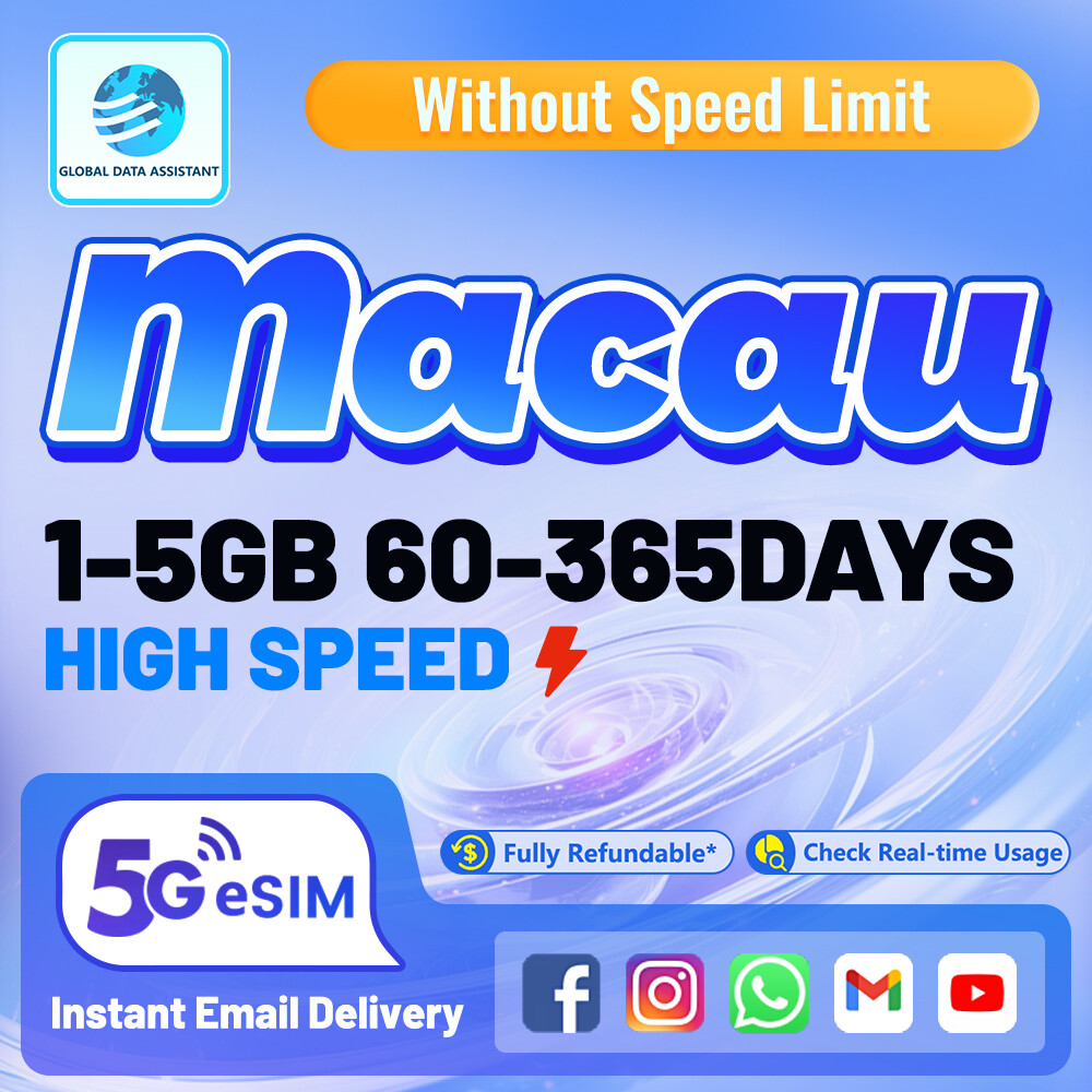 Macao eSIM 5G/4G 🇲🇴 60-365 Days 1-5GB Data | Instant 24h Email Delivery | High Speed Travel ⚡ eSIM Card no number Harga 8 Ringgit*Penghantaran Percuma