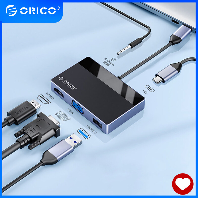 ORICO USB C HUB 4K 30Hz loại C để HDMI tương thích VGA RJ45 USB3.0 PD 100W Adapter SD Splitter cho M