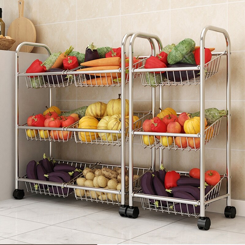Gambar 304 stainless steel kitchen shelf floor put vegetables wearing fruit mobile receive shelf in multilayer pot frame