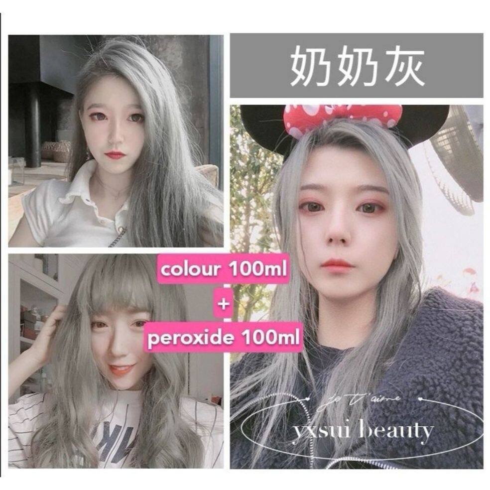 Grandma Ash Grey Hair Color Dye Professional Colour Cream 100ml /奶奶灰 /清新灰  (13-10 +peroxide 100ml) | Lazada