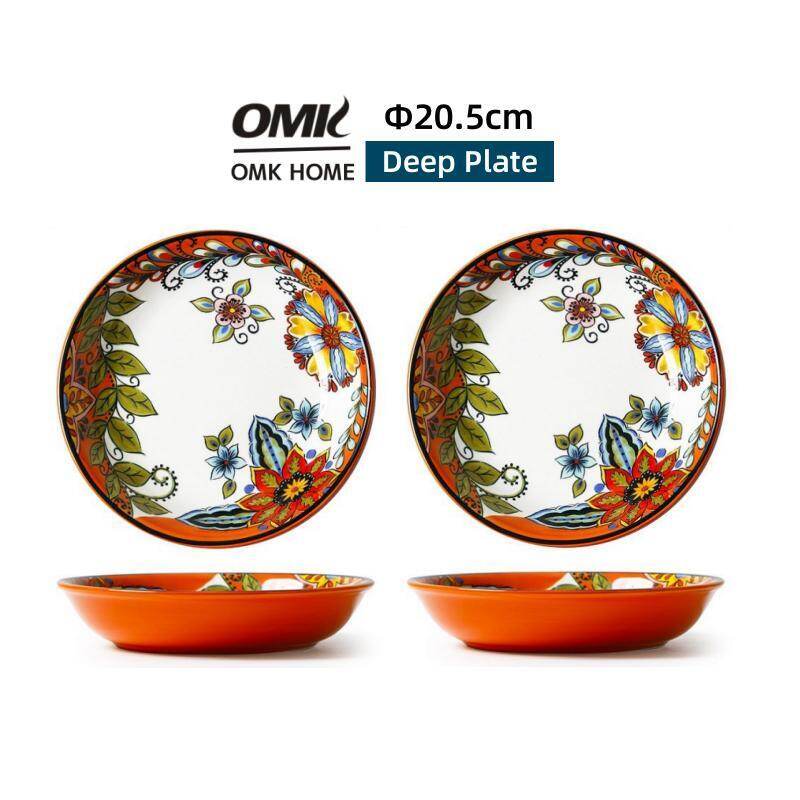 OMK Flower series Ceramic 8 inch deep plate Salad bowl - ยี่ห้อ OMK ราคา 392 บาท*ส่งฟรี