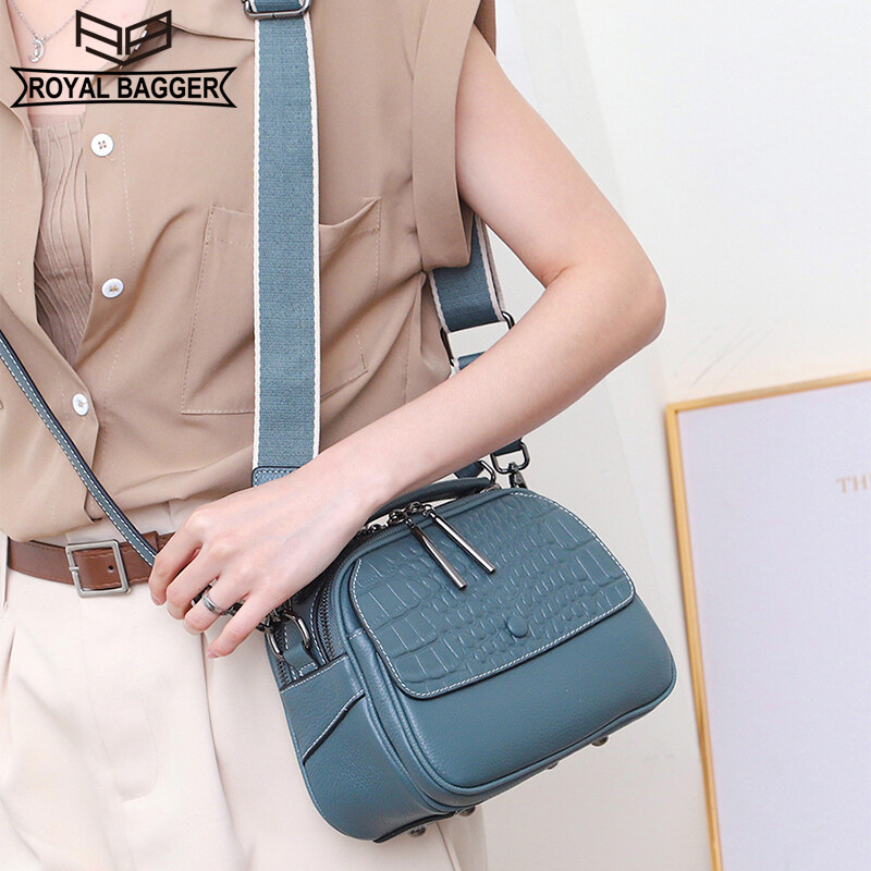 Royal Bagger New Crocodile Pattern Top-Handle Bags for Women Genuine Cow Leather All-match Commute Ladies Crossbody Bags Casual Large Capacity Girl Shoulder Bags ราคา 1,337 บาท*ส่งฟรี