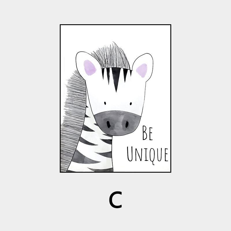Cartoon Animal Canvas Poster prints Zebra Hippo Monkey Lion Picture for Nursery Room Cute Kids Baby Room Wall Art Decor