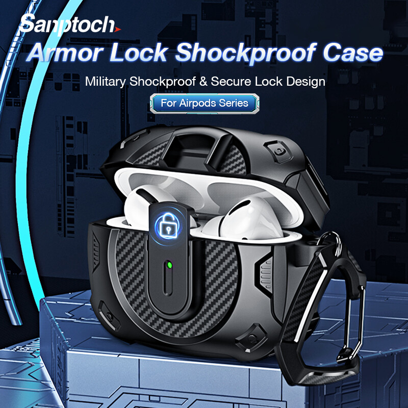 Sanptoch Military Armor Airpods Case For Airpods Pro 2nd / 3rd / 2 / 1 With Secure Lock Protective Casing Shockproof Full Cover With Lanyard ราคา 132 บาท*ส่งฟรี