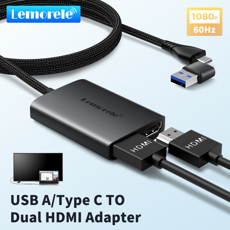 Lemorele hd10 loại c/usb a 2.0 để hdmi kép adapter 1080p 60hz mở rộng 2 màn hình khác nhau cho macbook m1 m2 windows 7/8/10/11 loại c usb a 2.0 usb c hub docking