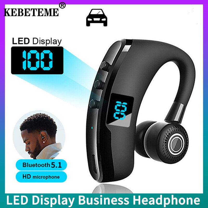 KEBETEME V9s Business Earphone 5.2 Bluetooth Stereo Music Wireless Headphone With LED Display HD Mic Sports Noise Reduction Earbuds