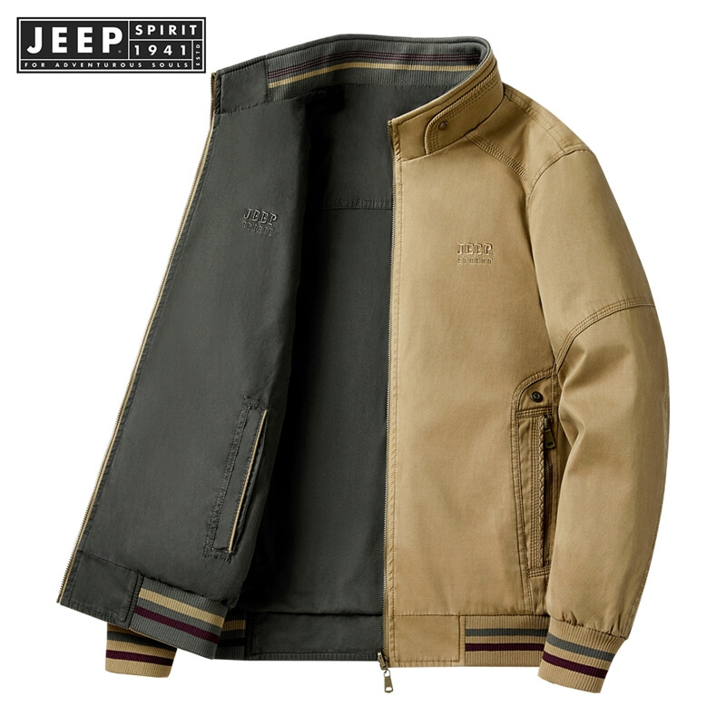 Jeep Spirit 1941 estd Áo Khoác Hai mặt nam với cổ đứng, thời trang và đơn giản dài tay giản dị