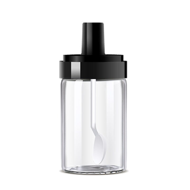 Gambar Seasoning box kitchen household spoon cover one glass seasoning jar portable seasoning bottle jar salt shaker kitchen supplies