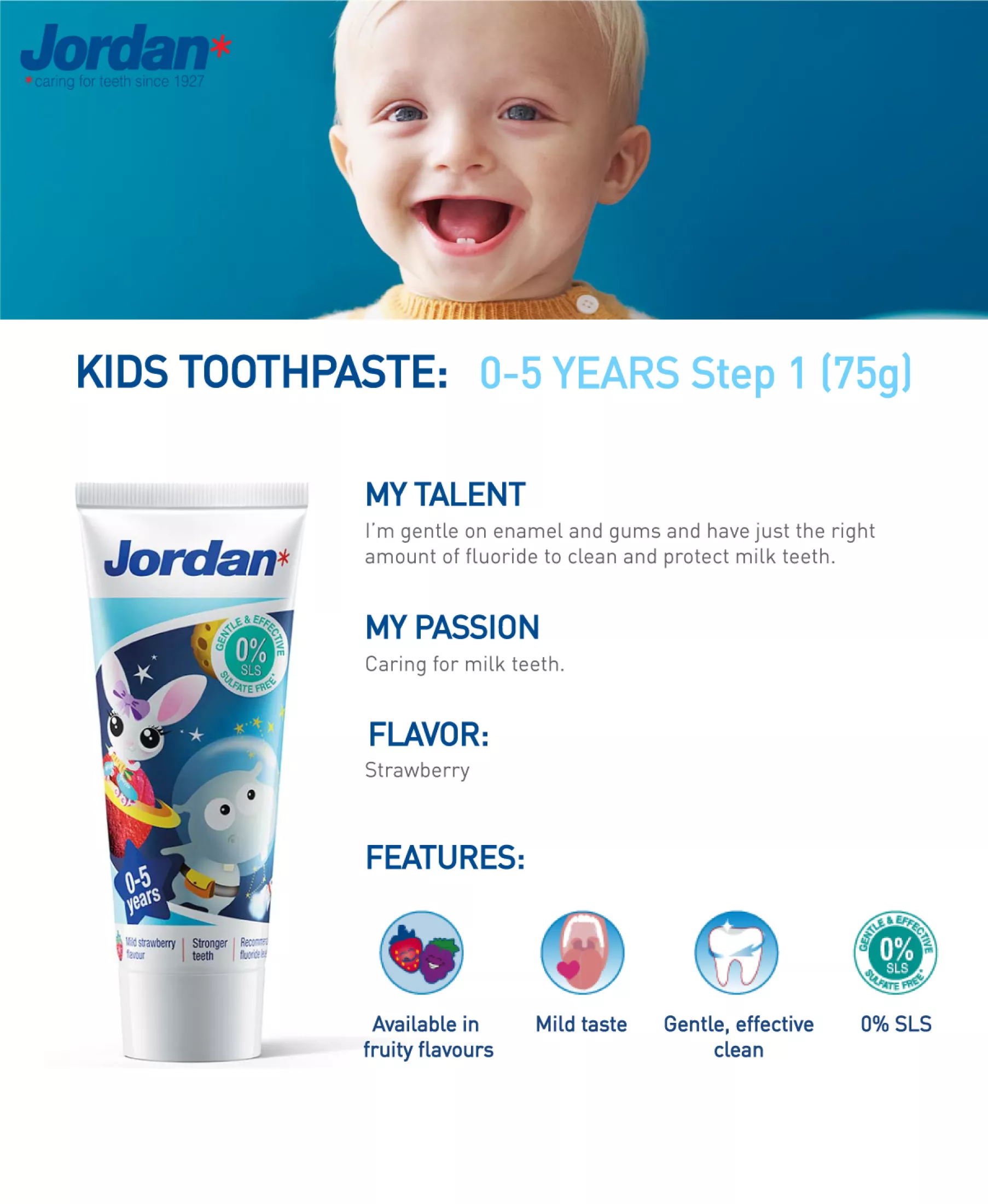 Jordan Step 1 ( 0 2 years old ) Toothpaste 75g + 1 Toothbrush with